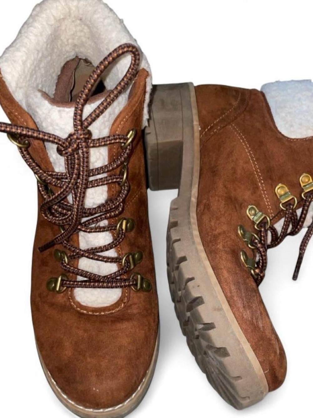 St. John's Bay Brown Lace-Up Sherpa Ankle Boots